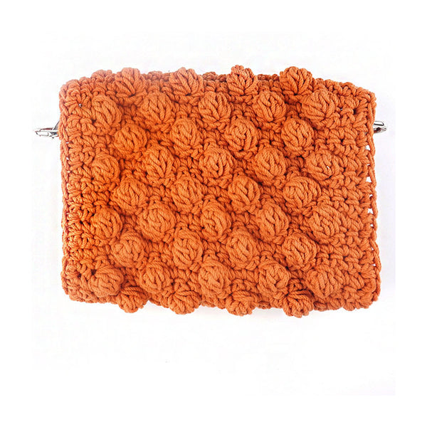 Boho Chain Linked Popcorn Handmade Crochet Knit Orange Mini Clutch