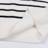 Breton Striped Ivory Crew Neck Long Sleeve Half Zip Rib Knit Sweater
