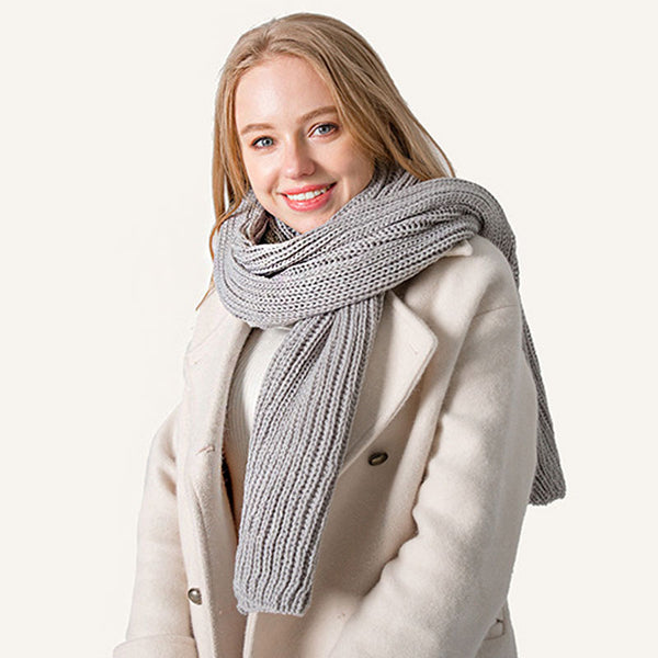 Casual Style Solid Grey Long Rectangle Knit Scarf