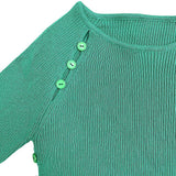 Chic Button Detail Green Long Sleeve Rib Knit Crop Top and Mini Skirt Matching Set