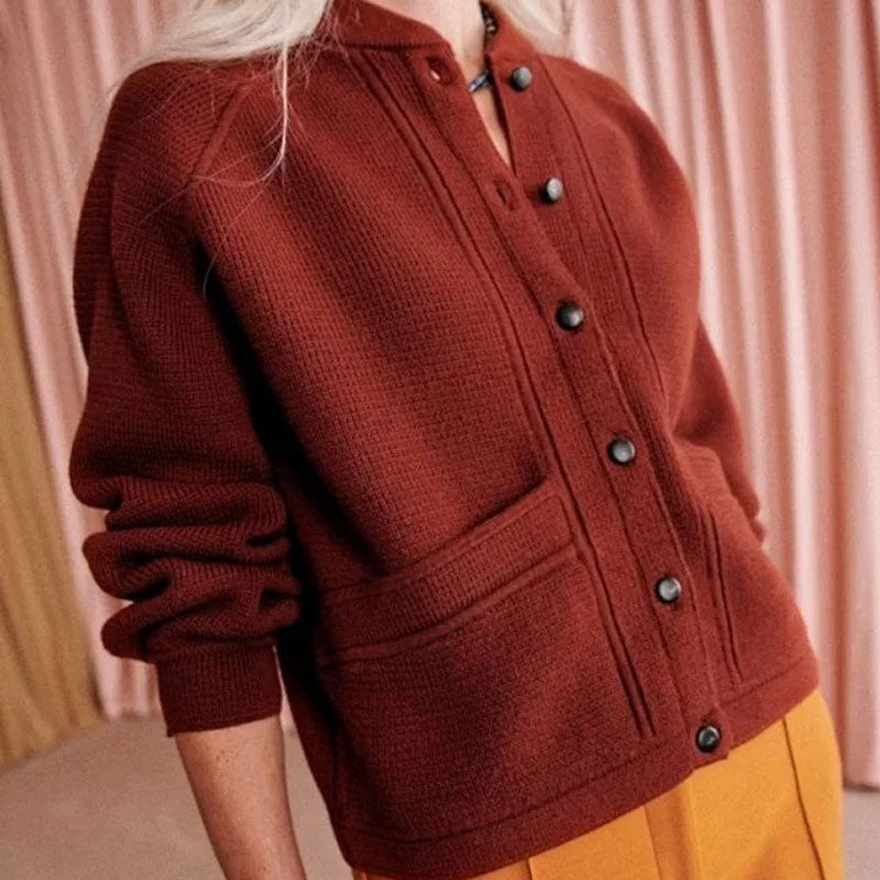 Chic Stand Collar Raglan Sleeve Button Up Wool Blend Knit Cardigan