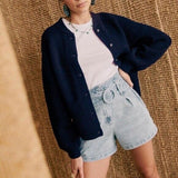 Chic Stand Collar Raglan Sleeve Button Up Wool Blend Knit Cardigan