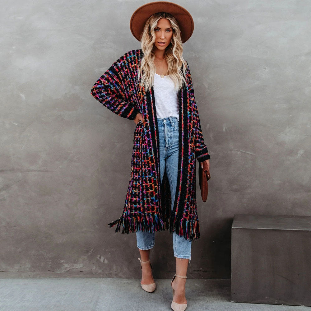 Long Cardigan for Women - Black & White Maxi Knit Cardigan