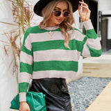 Comfy Crew Neck Oversized Cropped Breton Striped Knit Sweater