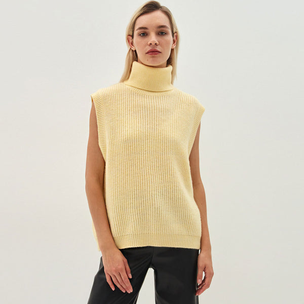 Comfy Oversized Turtleneck Pullover Brioche Knit Sweater Vest