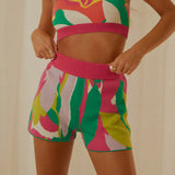 Contrast Abstract Pattern High Waist Fitted Knit Shorts