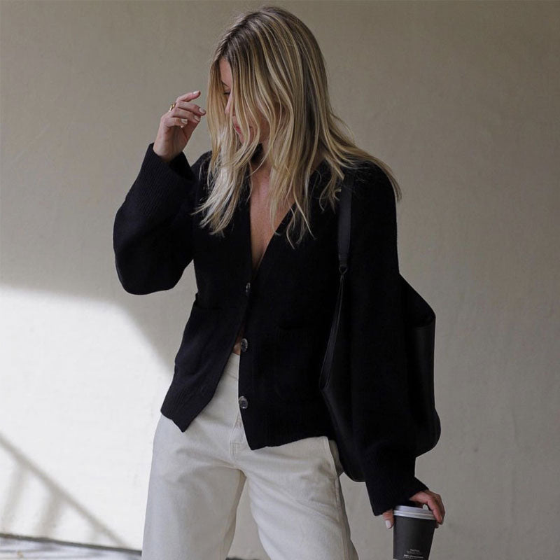 Cozy Cashmere Blend V Neck Long Sleeve Button Up Cardigan