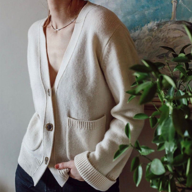 Cozy Cashmere Blend V Neck Long Sleeve Button Up Cardigan