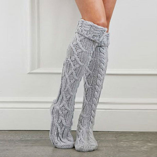 Cozy Monochrome Color Thigh High Chunky Cable Knit Socks