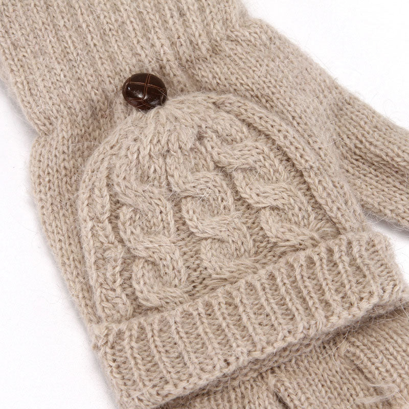 Cozy Solid Color Chunky Cable Knit Convertible Mittens