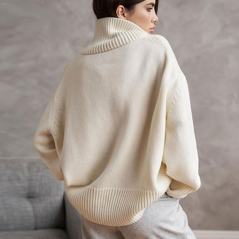 Cozy Khaki Turtleneck Long Sleeve Oversized Pullover Knit Sweater