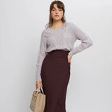Cozy V Neck Long Sleeve Cable Rib Knit Pullover Sweater