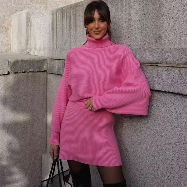Cute Oversized Turtleneck Dolman Sleeve Pullover Rib Knit Pink Sweater