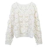 Cute White Rosette Crochet Hand Knit Button Up Wool Blend Crop Cardigan
