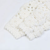 Cute White Rosette Crochet Hand Knit Button Up Wool Blend Crop Cardigan