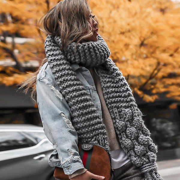 Cute Solid Color Handmade Popcorn Chunky Knit Scarf