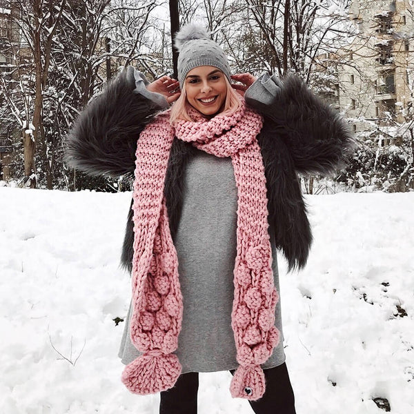 Cute Solid Color Handmade Popcorn Chunky Knit Scarf