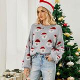 Eyelash Santa Claus Crew Neck Bishop Sleeve Christmas Sweater