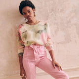 Feminine Floral Print Faux Pearl Button Up V Neck Mohair Pink Cardigan
