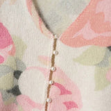 Feminine Floral Print Faux Pearl Button Up V Neck Mohair Pink Cardigan