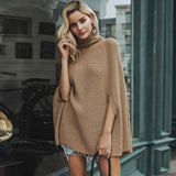 Feminine Ribbed Knit Oversized Turtleneck Poncho Sweater
