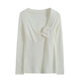 Feminine Twisted Front One Shoulder Long Sleeve White Knit Top
