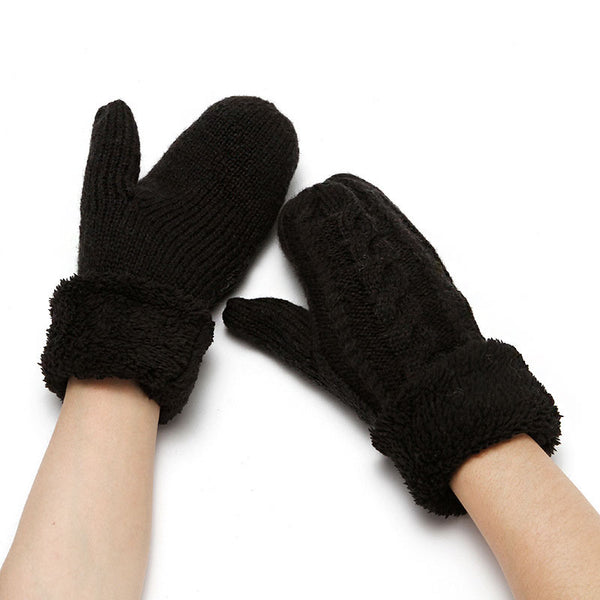 Fluffy Fleece Lined Solid Color Chunky Cable Knit Mittens