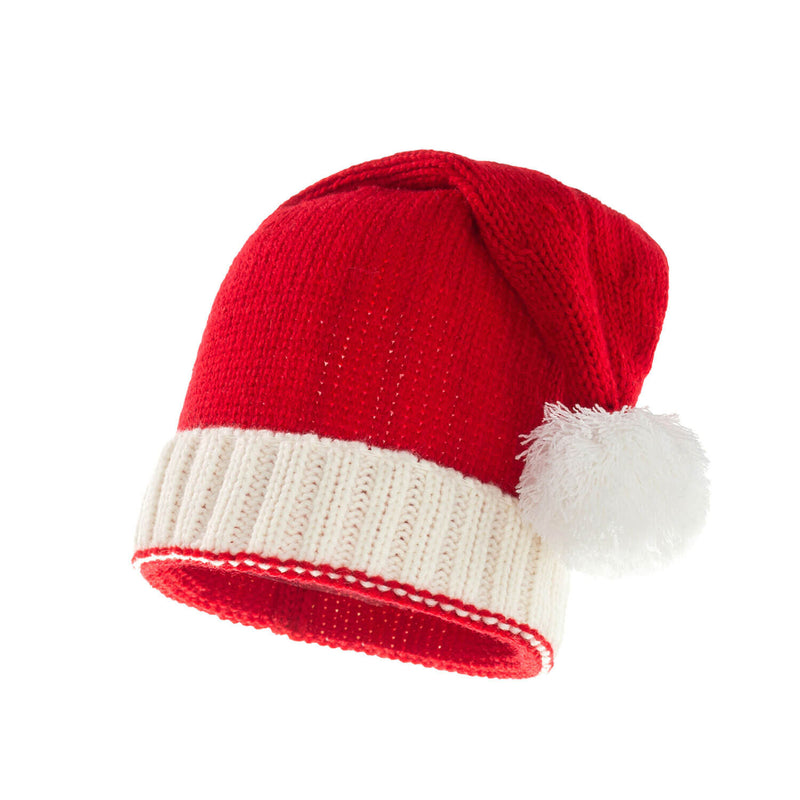 Fluffy Pom Pom Chunky Knit Slouchy Red Christmas Santa Hat