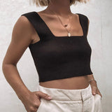 Iconic Square Neck Suspender Strap Cropped Knit Tank Top