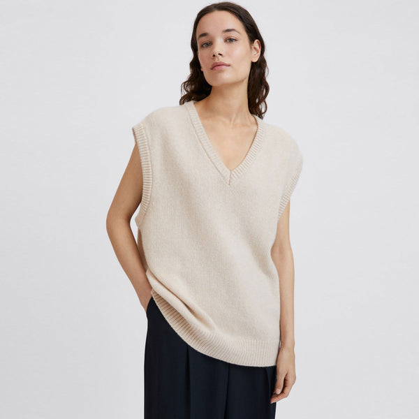 Minimalist V Neck Cashmere Blend Oversized Sweater Vest