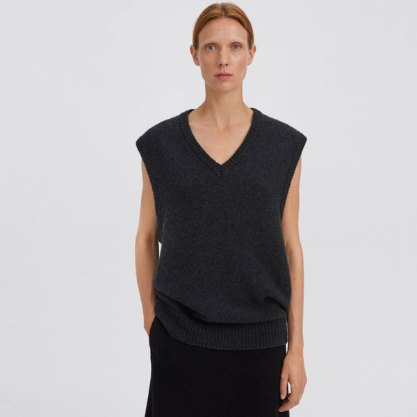 Minimalist V Neck Cashmere Blend Oversized Sweater Vest