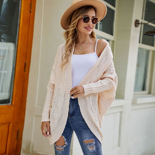 Oversized Chunky Cable Knit Drop Shoulder Open Front Cream Cocoon Cardigan