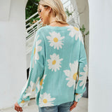Oversized Crew Neck Sunflower Pointelle Cable Knit Sweater