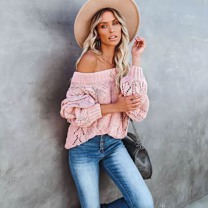 Oversized Off The Shoulder Chunky Cable Knit Pullover