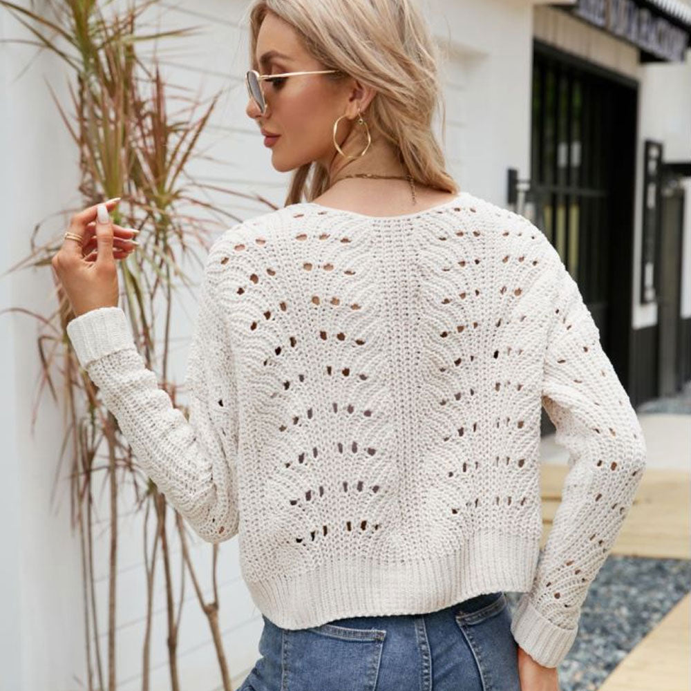 お得な情報満載 Oversized Open Front Drop Shoulder Openwork Knit Cropped トップス