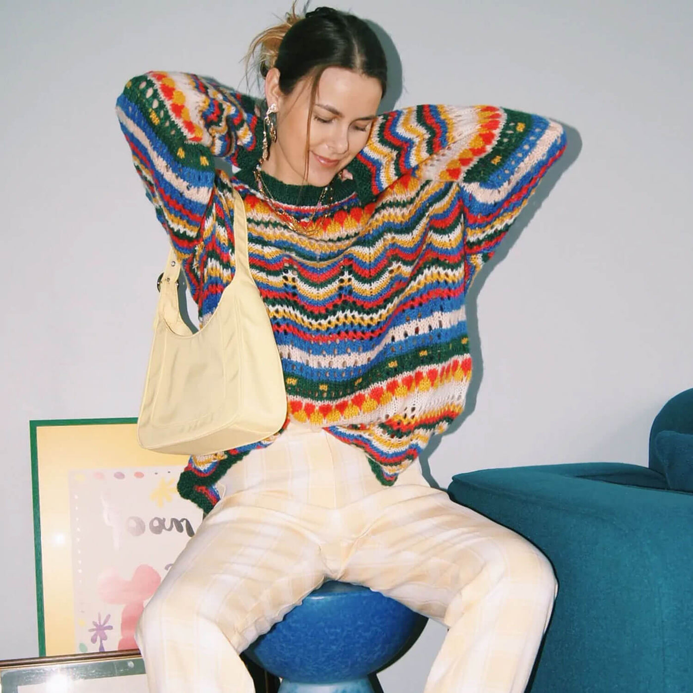 Oversized Pullover Rainbow Striped Multicolor Crochet