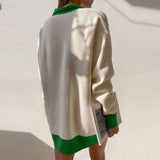 Preppy Contrast Rib Knit V Neck Button Up Oversized Cardigan