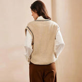 Preppy Cream Contrast Trim V Neck Wool Blend Rib Knit Sweater Vest
