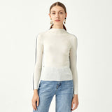 Reversible Two Tone High Neck Merino Wool Blend Fitted Knit Sweater