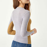 Reversible Two Tone High Neck Merino Wool Blend Fitted Knit Sweater