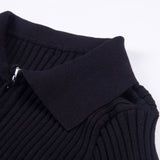 Street Collared Double Zip Up Rib Knit Fitted Cropped Cardigan