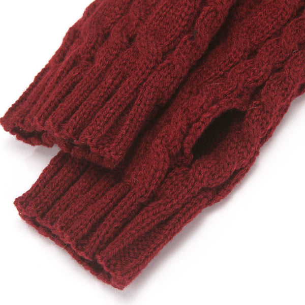 Stylish Solid Burgundy Chunky Cable Knit Wrist Warmers