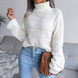 Textured Brioche Rib Knit Long Sleeve Pullover Turtleneck Sweater