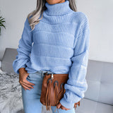 Textured Brioche Rib Knit Long Sleeve Pullover Turtleneck Sweater