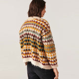 Textured Multicolor Checkered Knit V Neck Drop Shoulder Button Up Cardigan