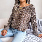 Trendy Marled Cable Knit Boat Neck Long Sleeve Pullover Sweater