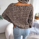 Trendy Marled Cable Knit Boat Neck Long Sleeve Pullover Sweater