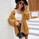 Trendy Oversized Bubble Sleeve Open Front Chunky Rib Knit Cardigan