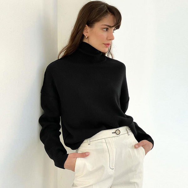 Unique Turtleneck Drop Shoulder Inside Out Pullover Sweater