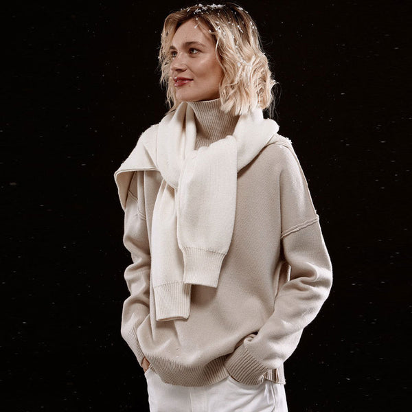 Unique Turtleneck Drop Shoulder Inside Out Pullover Sweater